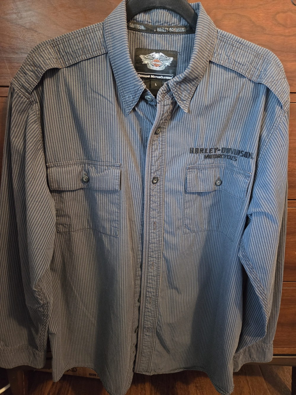 Harley-Davidson Blue Pinstripe Casual Button-Down Shirt